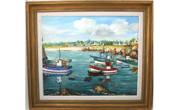 Gabriel CARADEC (1920-2004) "Bateaux prè