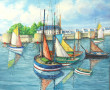 Gabriel CARADEC (1920-2004) "Bateaux à l