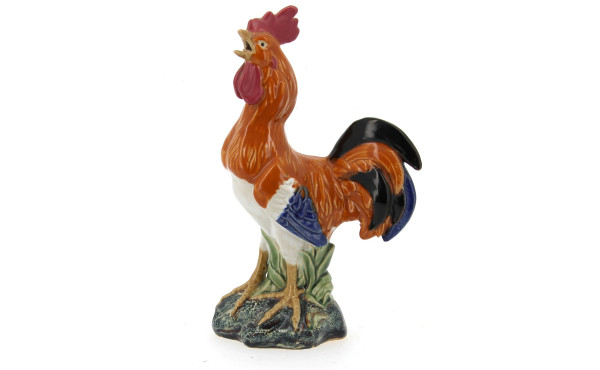 COQ - Sujet en faïence polychrome, H 28,