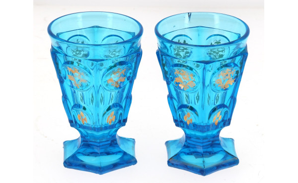 Paire de verres à pied en verre bleu épa