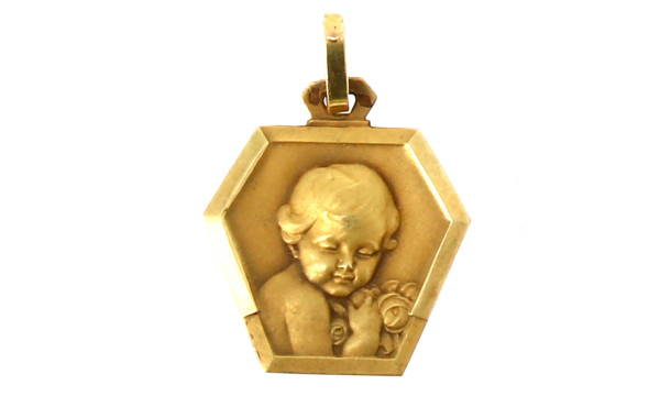 Médaille religieuse en or jaune 18 carat