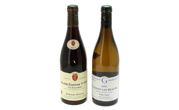 Lot de 2 bouteilles de Bourgogne: - 1 B