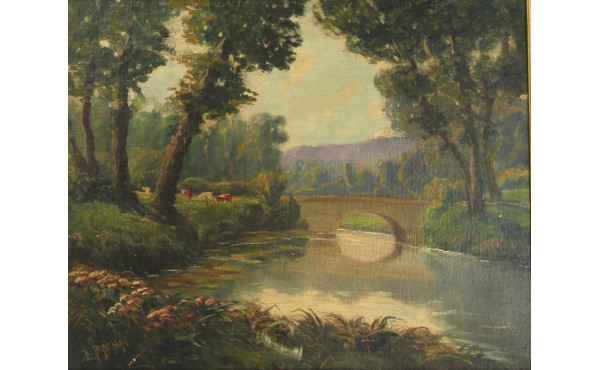 L.PINCHON (Xxème) "Paysage au pré et au 