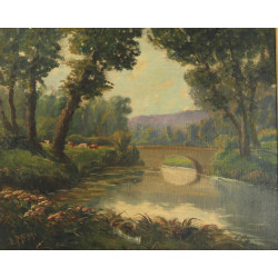 L.PINCHON (Xxème) "Paysage au pré et au 