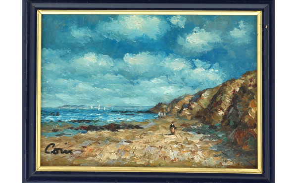 Ecole Xxème "Marine", huile sur panneau,