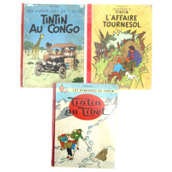 TINTIN - 3 albums des années 50 dos rou