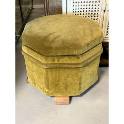 Pouf-coffre années 50 en velours vert ol