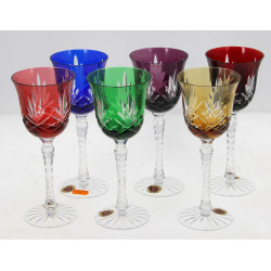 6 verres à pied en cristal de couleurs, 