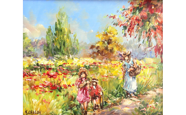 Nicole CHALON (1943) "Enfants au jardin"