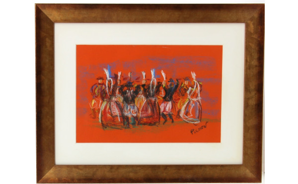 PICHON (Xxème) "Danse bretonne", pastel,