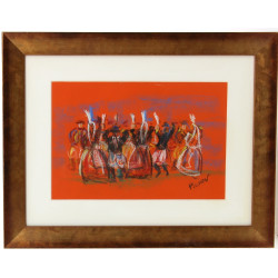 PICHON (Xxème) "Danse bretonne", pastel,