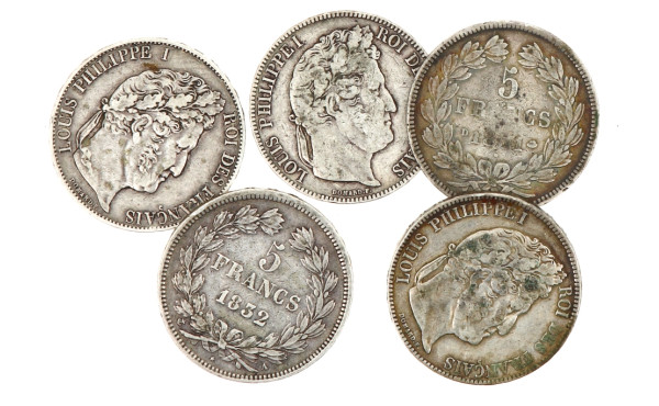 5 pièces de 5 fr argent Louis Philippe X