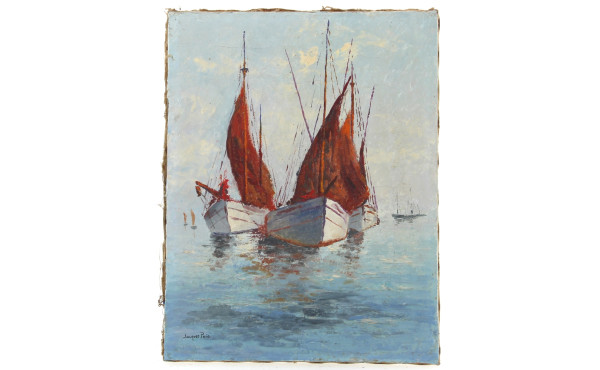 Jacques PUIG (Xxème) "Marine aux voiles 