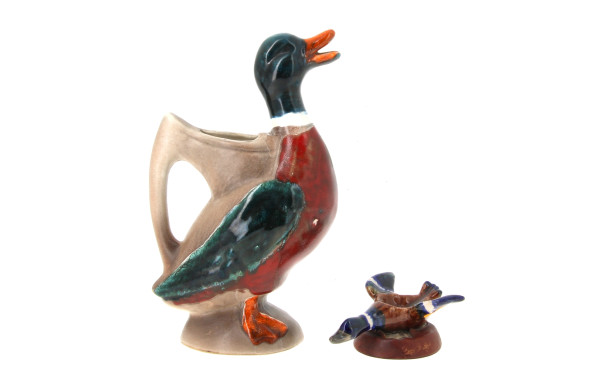 Pichet "Canard" en grès polychrome, H 33