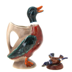 Pichet "Canard" en grès polychrome, H 33