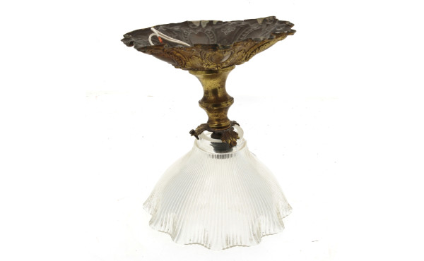 Petit plafonnier ancien en verre et méta
