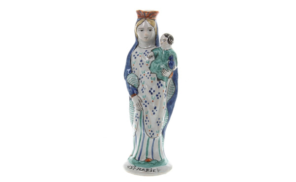 Ste Marie - Statuette en faïence polychr