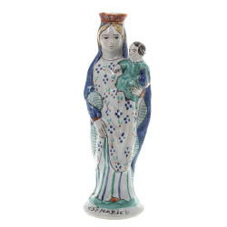 Ste Marie - Statuette en faïence polychr