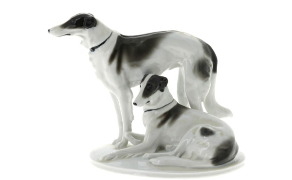 "Deux lévriers", sujet en porcelaine, Pf