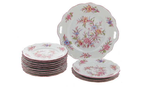 Service à gâteaux en porcelaine à décor 