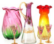 Lot de verreries de couleurs : 2 vases, 