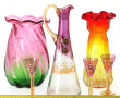 Lot de verreries de couleurs : 2 vases, 