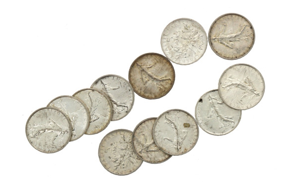 1966 - Lot de 12 pièces de 5 francs arge