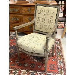 Fauteuil en bois laqué gris, assise et d