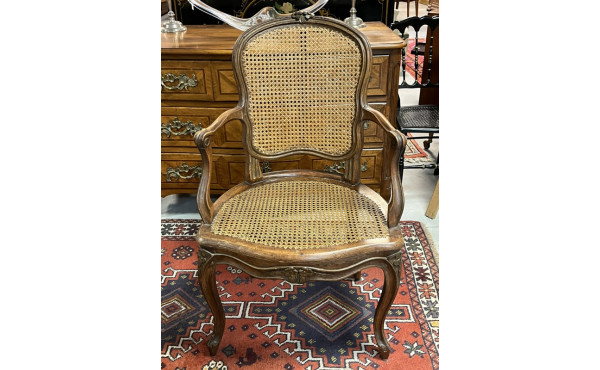 Fauteuil en bois naturel et cannage, épo