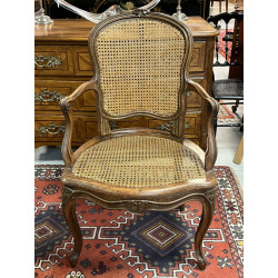 Fauteuil en bois naturel et cannage, épo