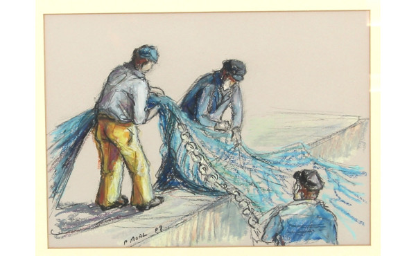 Paul MOAL (1948) "Pêcheurs au filet", pa