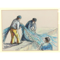 Paul MOAL (1948) "Pêcheurs au filet", pa