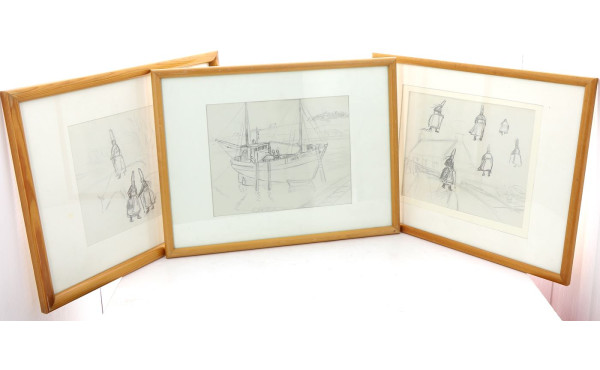 Anonyme Xxème - Lot de 3 dessins à la mi