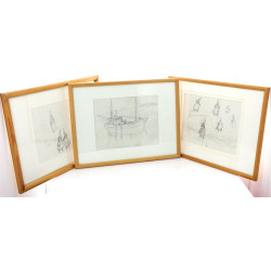 Anonyme Xxème - Lot de 3 dessins à la mi