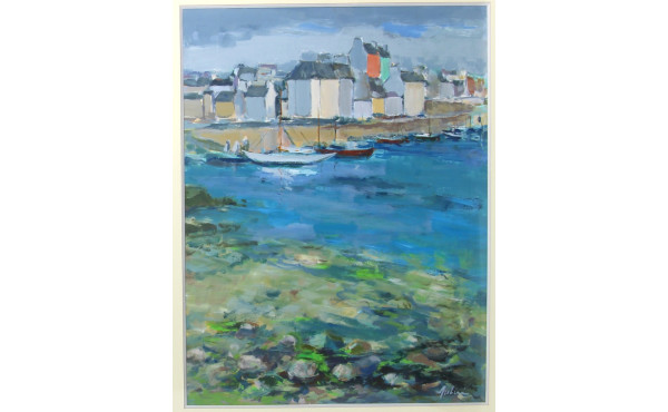 Ecole francaise Xxe "Bateaux au port", h