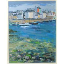 Ecole francaise Xxe "Bateaux au port", h
