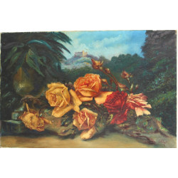 LEUCK Xxe "Nature morte aux roses sur fo