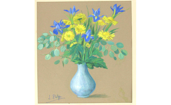 J.PHILIPPE (Xxème) "Bouquet d'iris", gou