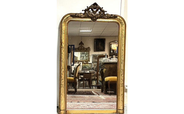 Grand miroir XIXème en bois et stuc doré