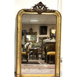 Grand miroir XIXème en bois et stuc doré