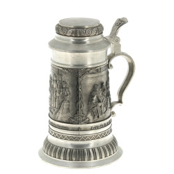 Chope à bière en étain à décor de scènes
