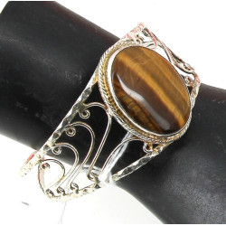 Bracelet jonc ouvert en argent et caboch