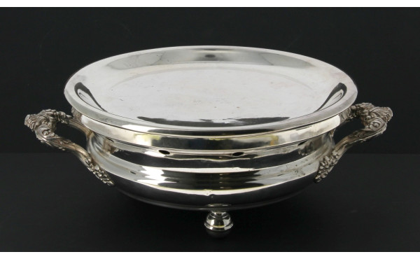 Chauffe-plat ancien en métal argenté, an