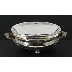 Chauffe-plat ancien en métal argenté, an