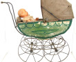 Landau ancien en toile enduite, roues en