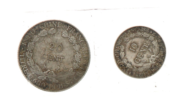 INDOCHINE - 2 monnaies: 20 centimes Indo