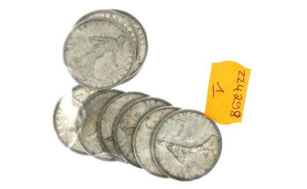 10 pièces de 5 F argent années 60, poids