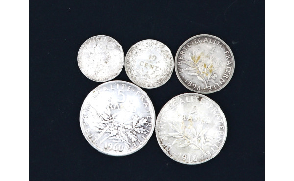 France - Lot de 5 pièces en argent : une