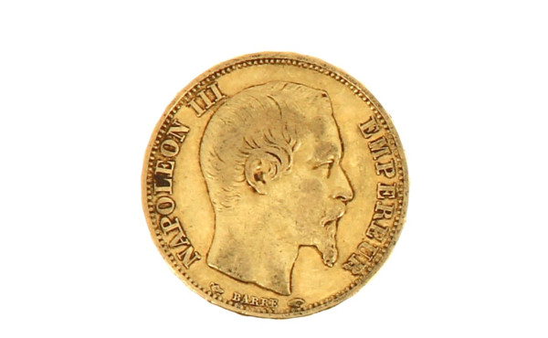 20 fr Nap III tête nue 1853 or, poids 6,