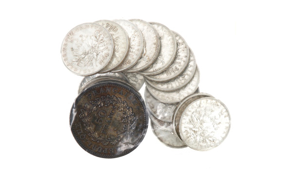 Lot de pièces en argent : 16 pièces de 5